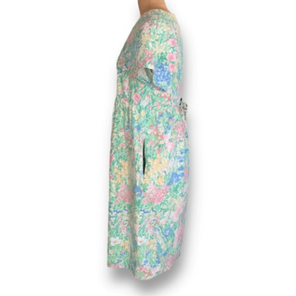 90s Vermont Country Store Pastel Floral Midi Dress Babydoll Waist Garden Party - Picture 7 of 12